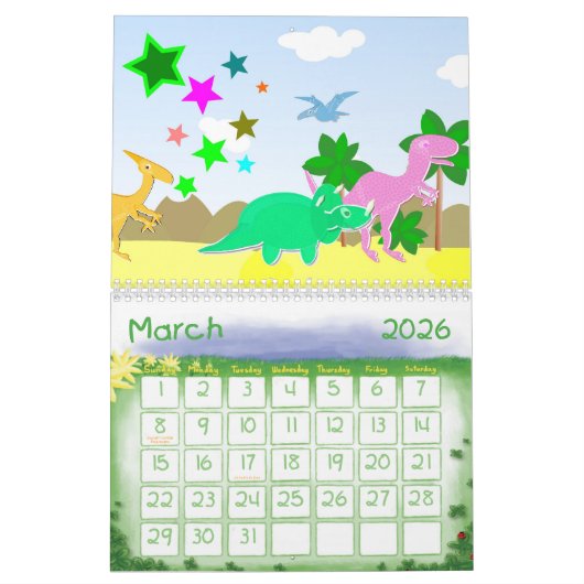 Niedlicher Cartoon-Dinosaurier-Kalender für Kinder Kalender (Mär 2026)