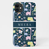 Niedlicher Cartoon Dinosaurier Muster Name Dunkelb Case-Mate iPhone Hülle (Rückseite)