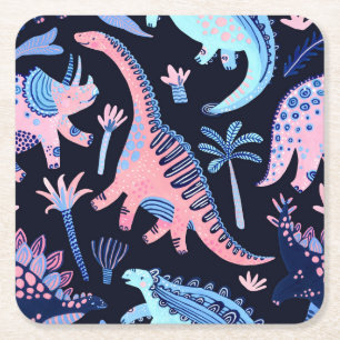 Niedlicher Cartoon Dinosaurier-Muster. Rechteckiger Pappuntersetzer