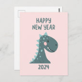 Niedlicher Cartoon Dinosaurier Neujahr rosa Postkarte (Vorne/Hinten)