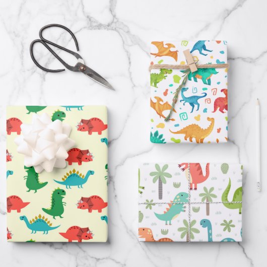 Niedlicher Cartoon Dinosaurier Pack Packpapier Geschenkpapier Set (Vorderseite)