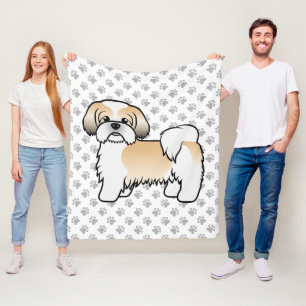 Niedlicher Cartoon Dog aus Gold und Weiß-Shih Tzu Fleecedecke