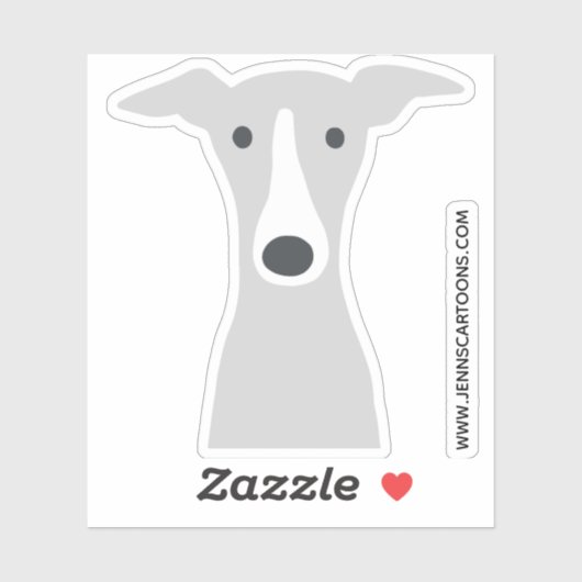 Niedlicher Cartoon Dog Face von Greyhound oder Whi Aufkleber (Blatt)