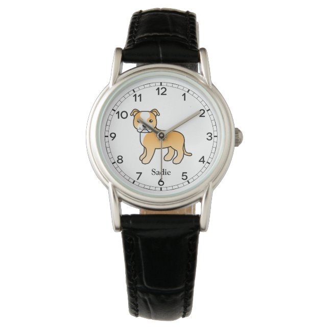 Niedlicher Cartoon Dog & Name Armbanduhr (Vorderseite)