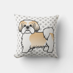 Niedlicher Cartoon Dog & Paws aus Gold und Weiß-Sh Kissen