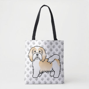 Niedlicher Cartoon Dog & Paws in Fauna und Weiß Tasche