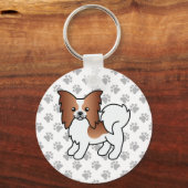 Niedlicher Cartoon Dog & Paws in rotem und weißem  Schlüsselanhänger (Vorderseite)