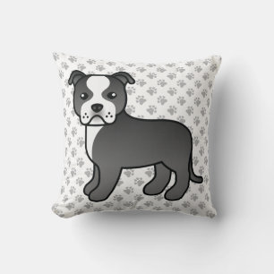 Niedlicher Cartoon Dog & Paws in Schwarz und Weiß Kissen