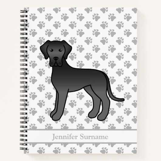 Niedlicher Cartoon Dog & Text von Black Great Dane Notizblock (Vorderseite)
