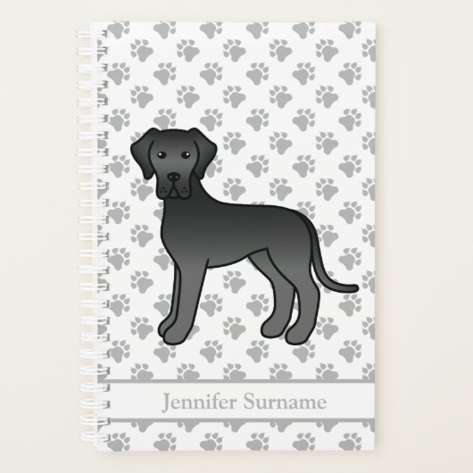 Niedlicher Cartoon Dog & Text von Black Great Dane Planer (Vorderseite)