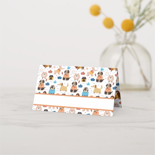 Niedlicher Cartoon Dog Thema Geburtstagsparty Platzkarte (Vorderseite)