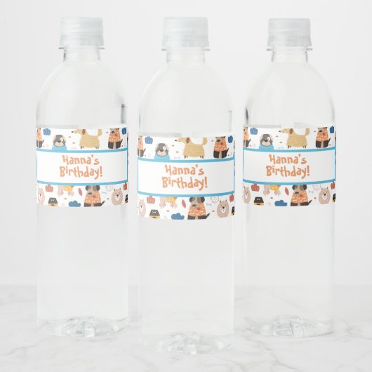 Niedlicher Cartoon Dog Thema Geburtstagsparty Wasserflaschenetikett (Flaschen)