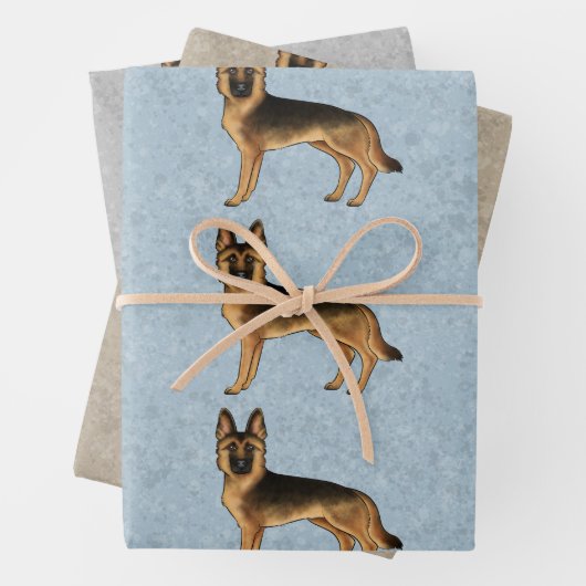 Niedlicher Cartoon Dog von Black and Tan German Sh Geschenkpapier Set (Beispiel)