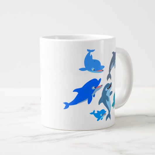 Niedlicher Cartoon Dolphin Pod Jumbo-Tasse (Vorderseite Rechts)