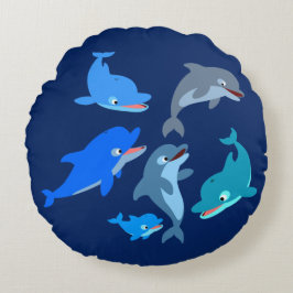 Niedlicher Cartoon Dolphin Pod Rundes Kissen