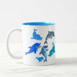 Niedlicher Cartoon Dolphin Pod Zweifarbige Tasse