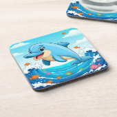 Niedlicher Cartoon Dolphin Splashing in Wasser Getränkeuntersetzer (Linke Seite)