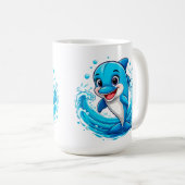 Niedlicher Cartoon Dolphin Splashing in Wasser Kaffeetasse (VorderseiteRechts)