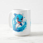 Niedlicher Cartoon Dolphin Splashing in Wasser Kaffeetasse (Vorderseite Links)