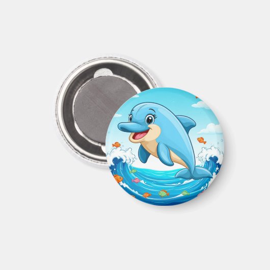 Niedlicher Cartoon Dolphin Splashing in Wasser Magnet (Vorderseite/Rückseite)