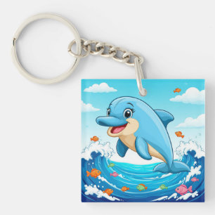 Niedlicher Cartoon Dolphin Splashing in Wasser Schlüsselanhänger