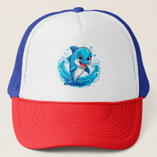 Niedlicher Cartoon Dolphin Splashing in Wasser Truckerkappe