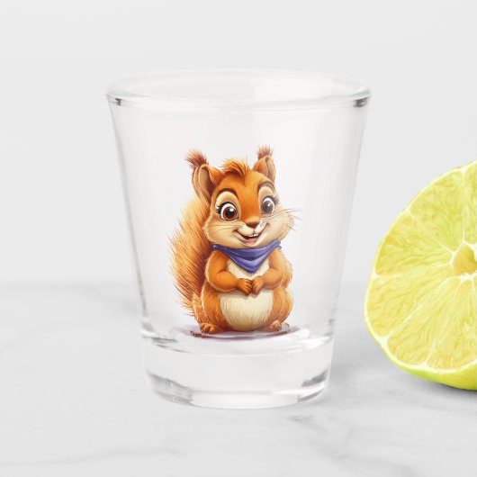 Niedlicher Cartoon Eichhörnchen mit blauem Scarf Schnapsglas (Vorderseite)