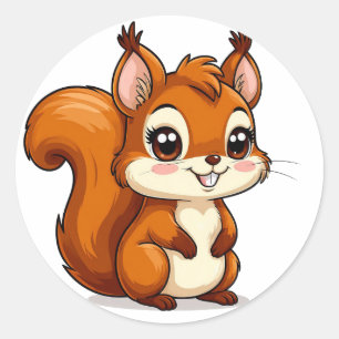 Niedlicher Cartoon-Eichhörnchen mit großen Augen f Runder Aufkleber