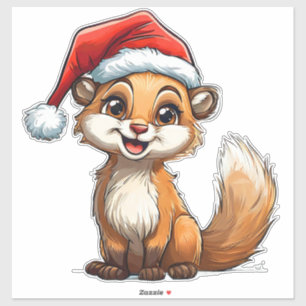 Niedlicher Cartoon-Eichhörnchen mit Weihnachtsmann Aufkleber