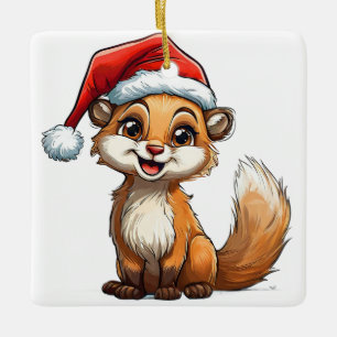 Niedlicher Cartoon-Eichhörnchen mit Weihnachtsmann Keramikornament