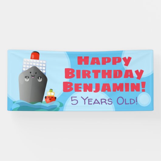 Niedlicher Cartoon eines Schleppbootes Geburtstag Banner (Horizontal)