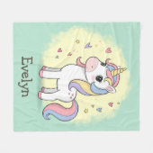 Niedlicher Cartoon Einhorn mit Regenbogenmane Fleecedecke (Vorderseite (Horizontal))