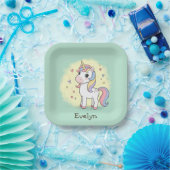 Niedlicher Cartoon Einhorn mit Regenbogenmane Pappteller (Party)