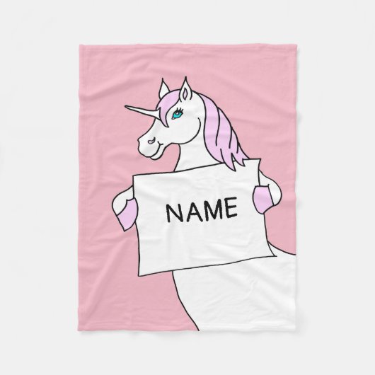 Niedlicher Cartoon Einhorn mit Zeichen Fleecedecke (Vorderseite)