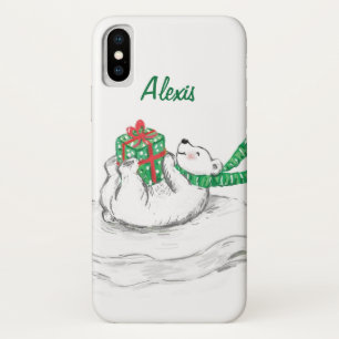 Niedlicher Cartoon Eisbär mit Weihnachtsgeschenken iPhone X Hülle