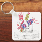 Niedlicher Cartoon Eisbär mit Weihnachtsgeschenken Schlüsselanhänger (Vorderseite)