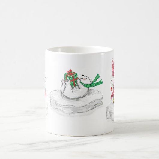Niedlicher Cartoon Eisbären mit Weihnachtsgeschenk Kaffeetasse (Mittel)