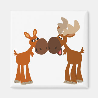 Niedlicher Cartoon Elch Paar in Liebe Magnet