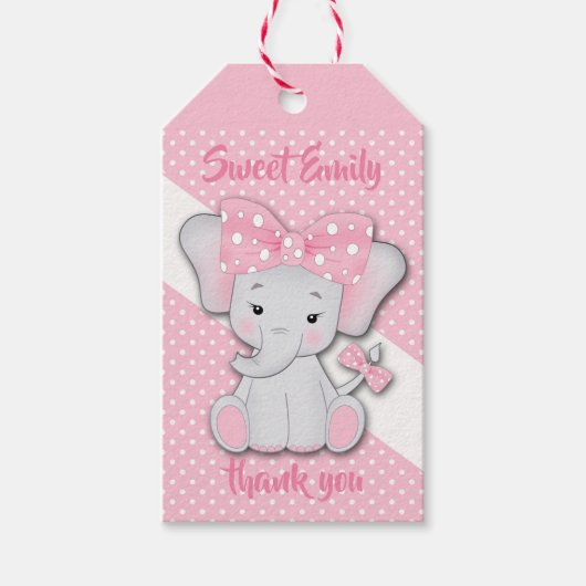 Niedlicher Cartoon-Elefant auf einem rosa weißen P Geschenkanhänger (Vorderseite)