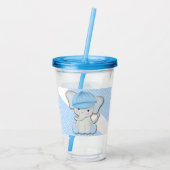 Niedlicher Cartoon-Elefant auf einer blauen Polka Acryltrinkbecher (Rückseite)