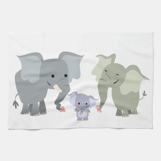 Niedlicher Cartoon Elephant Familienküche Handtuch (Horizontal)