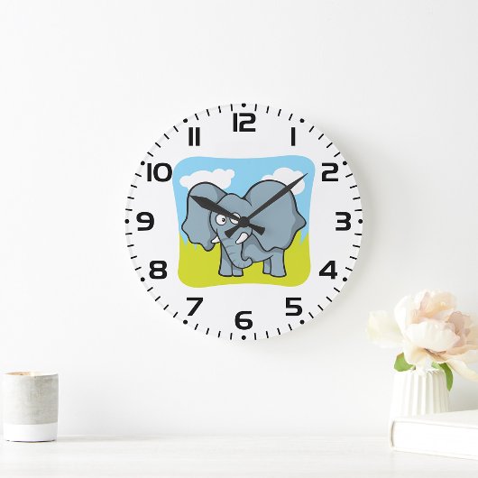 Niedlicher Cartoon Elephant Fun Dschungeltier Große Wanduhr
