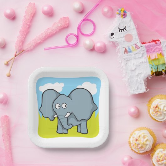 Niedlicher Cartoon Elephant Fun Dschungeltier Pappteller (Party)