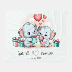 Niedlicher Cartoon Elephant Lover Herzklopfen Vale Fleecedecke