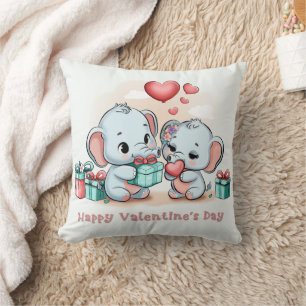 Niedlicher Cartoon Elephant Lover Herzklopfen Vale Kissen