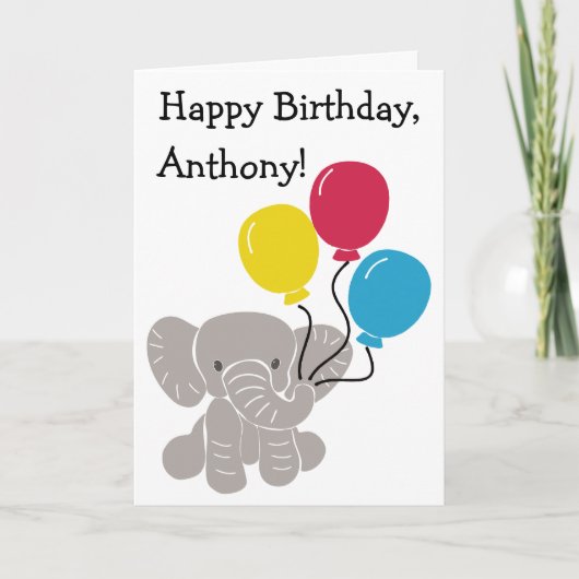 Niedlicher Cartoon Elephant mit Balloons Personali Karte (Vorderseite)