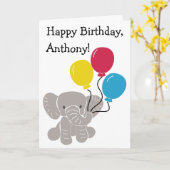Niedlicher Cartoon Elephant mit Balloons Personali Karte (Gelbe Blume)