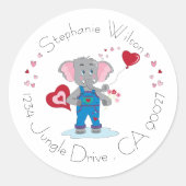 Niedlicher Cartoon Elephant mit Herz-Umschlag Aufk Runder Aufkleber (Vorderseite)