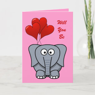 Niedlicher Cartoon Elephant Red Heart Balloons Val Feiertagskarte