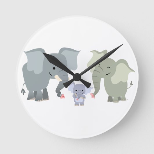 Niedlicher Cartoon Elephant-Uhr Runde Wanduhr (Vorderseite)